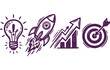 © Bipudas - Business growth success icons with rocket lightbulb and target symbol