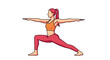 © praja - A vibrant, stylish vector creation depicting a woman in a warrior two yoga pose against a clean white backdrop, showcasing fitness, mindfulness, and the beauty of stretching and wellness in