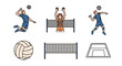 © praja - Collection of beach volleyball elements including players in action a ball net and court highlighting active lifestyle and competitive sport for