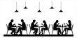© Mst - Silhouettes of people dining and drinking at tables in a restaurant setting cafe