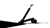 Black minimalist cart stands on white background with cast shadow and reflective floor