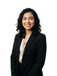 © Dyadia Studio - Professional young woman in a black suit smiling confidently against a white background.