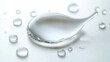 © Margarita - large elongated clear water droplet with smaller droplets on a smooth white surface, serene minimal composition conveying calm purity