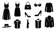 © Bristy - Black silhouette icons representing various clothing items and fashion accessories