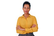 © Komora - Middle-aged black woman expressing confidence and professionalism, wearing a yellow shirt, with a neutral expression