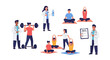 © HambaTuhanImages - An illustration of people engaging in various health activities with a doctor on World Health Day against a clean background.