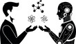 © Md - Black and white illustration of a man and a robot exchanging atoms and molecules