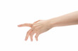 © GCapture - Young woman hand reaching isolated on white background
