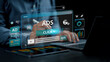 © Antony Weerut - Online marketing Concept. Digital advertising interface on laptop with user clicking ads and analyzing data dashboard. PPC campaign, analytics, business growth, technology driven advertising strategy.