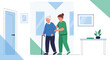© gita - Nurse assisting elderly woman with cane in hallway, caregiving, support, health, home