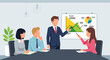 © JAHIDUL STOCK - Business team discussing marketing strategy in modern office with whiteboard and colorful graphs in bright corporate lighting for presentation