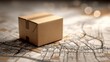 © Anna - Cardboard package on city map representing global shipping and delivery logistics for design, banner, poster and background