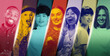© master1305 - Diverse smiling people portraits in colorful diagonal strips modern banner. Concept of positive user experience, customer diversity, brand communication and global service promotion.