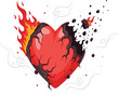 © MSTNusrat - Burning Red Heart Illustration with Realistic Flames and Cracking Charcoal Texture Representing Passion, Intense Love, Heartbreak, Pain, and Emotional Stress