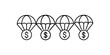 © MstPoliAkther - Dollar parachute icon set representing financial airdrop and investment delivery concepts for business funding and economic growth marketing presentations