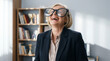 © Morrina - April Fools Day senior businesswoman funny glasses laughing office humor corporate celebration professional comedy moment workplace elderly executive