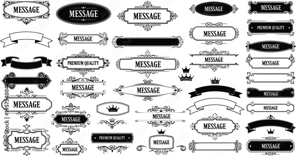 Collection of vintage ornamental frames and decorative ribbon banners ...