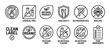 © Vladislav - Food quality and safety line icon set representing natural, organic, non-gmo, and additive free product certifications for healthy eating and clean label packaging design