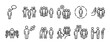 © Vladislav - Black outline icon set illustrating social issues like loneliness, exclusion, bullying, and conflict with simple pictograms for psychological concepts