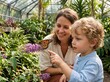 © Kleber - A woman and a child are happily observing a butterfly up close in a garden
