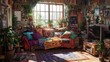 © Ssl - Cozy bohemian living room with vibrant decor