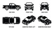 © ProAssets - Pickup truck vehicle silhouette set with different view angles and isometric perspectives