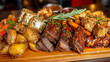 © Ricardo Espinoza L - Barbecue platter with beef ribs, potatoes, and vegetables