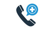 © Saif - Modern vector illustration of a telephone receiver icon with a clear speech bubble encompassing a medical cross symbol, signaling urgent healthcare assistance.