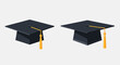 © anang - Minimalist Graduation Cap Illustration Set - Black Mortarboard with Gold Tassel for University and College Education Concepts