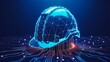 © sunny - Digital construction helmet with network lines representing industrial safety engineering and smart technology concept