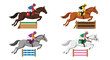 ©  vectors studio - Four equestrian athletes jumping obstacles in a vibrant illustration