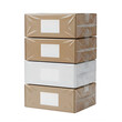 © Ruhul amin - Stack of brown cardboard boxes with white labels isolated on transparent background