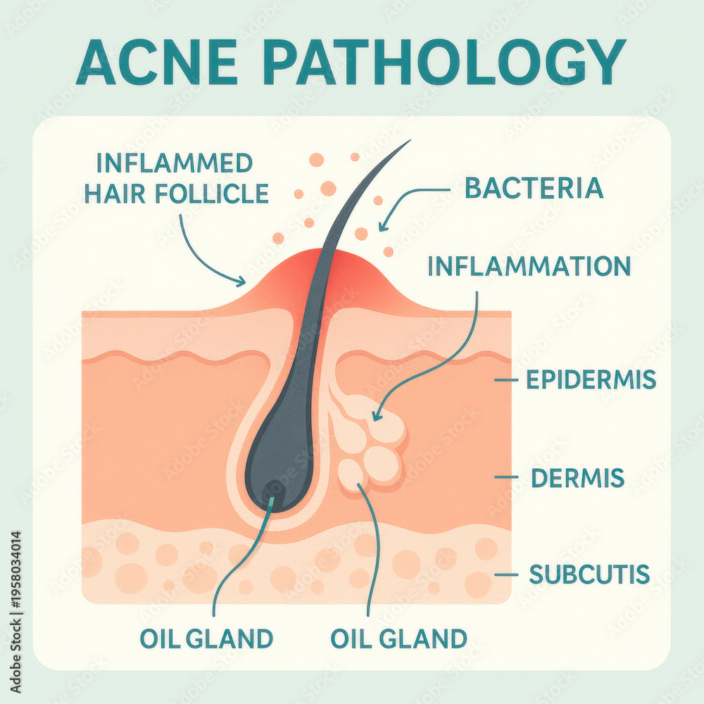 Acne pathology healthcare visualization showing an inflamed hair ...