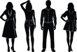 © Siyamul - Black silhouette vector collection of men and women in smart casual attire posing for fashion modeling, lifestyle design, and apparel.