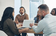 © peopleimages.com - People, laptop and meeting with advice at startup for collaboration, planning and research in office. Group, coworking and discussion with writer, editor and project management at creative agency