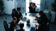 © InfiniteFlow - Top view of professional executive manager show increasing sales chart to diverse team while group of diverse business people listening and clapping hands to celebrate successful project. Directorate.