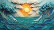 © cloud7days - Lagoon depicted in paper art style with layered cut-outs, intricate textures, and a dimensional portrayal of the water and surroundings.