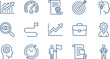 © Mahamudul - Blue line icon set for business strategy performance tracking goal achievement analysis career development and corporate leadership success concepts for presentations