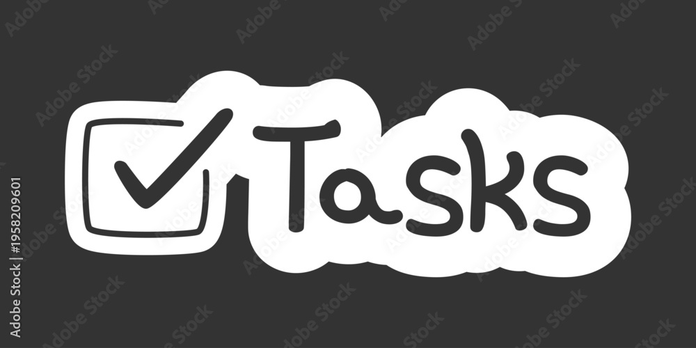 Taskis Drawing Tasks black and white line drawing sticker. Productivity goals. Daily ...