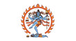 © Delos - Blue-skinned Lord Shiva as Nataraja performs a vigorous dance within a fiery aureole, stepping on a recumbent Apasmara figure.
