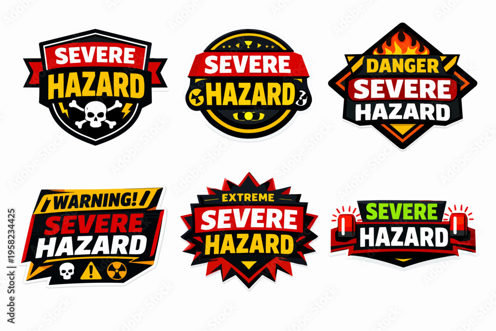 Extreme Risk Protective Graphic Severe hazard warning stickers set with various symbols indicating ...