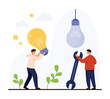 © Flash Vector - Two people collaborate with a giant lightbulb and wrench symbolizing innovation teamwork creativity and problem solving, business startup or brainstorming isolated on white background vector