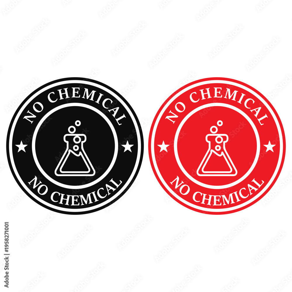 No Chemical Round Badge Set Black Red Vector Flask Star Chemical Free ...