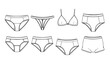 © Rimu - Women lingerie underwear line art set with panties thong and various styles outline vector collection
