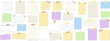 © thebeststocker - Collection of torn notebook paper notes with adhesive tape pieces. Realistic pastel memo sheets, lined and blank pages isolated for reminders, scrapbooking, planners, stationery and design mockups
