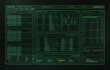 © 24 std - Futuristic Cybersecurity Dashboard with System Monitor HUD, UI. Green security interface, Military database with ui, showing logs, node status, telemetry, metrics, queues. Vector Sci-fi HUD dashboard