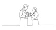 © Azizi - Two men in suits, hand-drawn illustration, one helping the other with cufflink