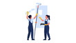© Atiya - Team of Painters: A collaborative illustration shows a dedicated team of painters applying a fresh coat of paint to a wall, highlighting the importance of teamwork and home improvement.