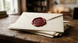 © VISUAL BACKGROUND - Stack of Envelopes with Red Wax Seals on Table