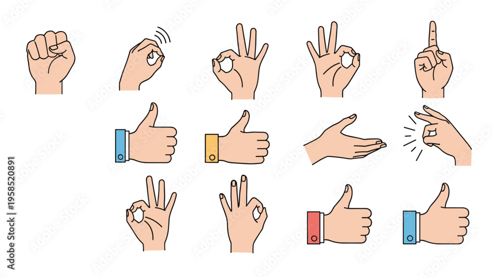 Collection of various human hand gestures including thumbs up, pointing ...